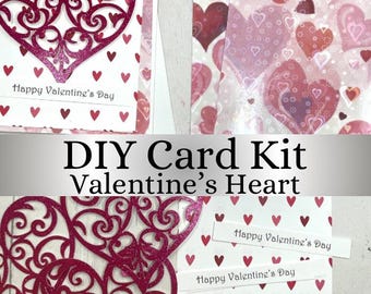 DIY Valentines Day Card Kit 4 Cards Make Your Own Holiday Greeting Cards Filigree Hearts A2 Creative Card Kit