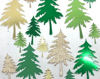 Die Cuts Woodland Pine Christmas Trees 15 Pieces Foil Mirror Glitter Specialty Basic Cardstock Pine Trees Die Cuts Paper Trees for Cards