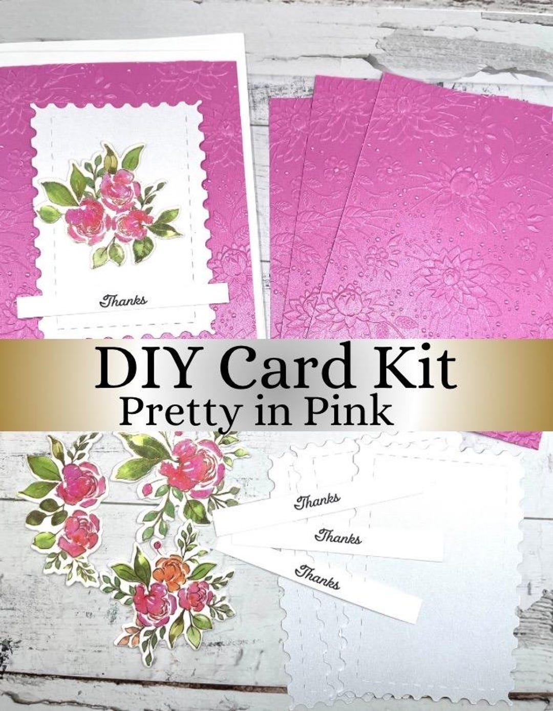 DIY Pink Flowers Card Kit - 4 Cards - Make Your Own All Occasion ...
