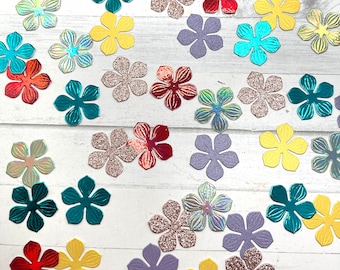 Die Cuts 5 Petal Small Flower 40 Pieces Foil Mirror Glitter Shimmer Basic Cardstock Flowers for Cards Paper Flowers Journal Flower Confetti