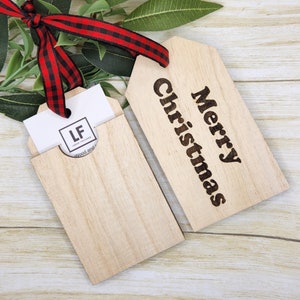 Gift Card Holder, Gift Tag and Money Ornament, Stocking Present Tags Personalized Custom Ornament Wooden Laser Cut and Engraved Ornament