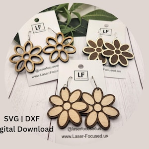 Laser Cut Floral Earrings SVG Bundle: Wood & Acrylic Jewelry File (Digital Download)