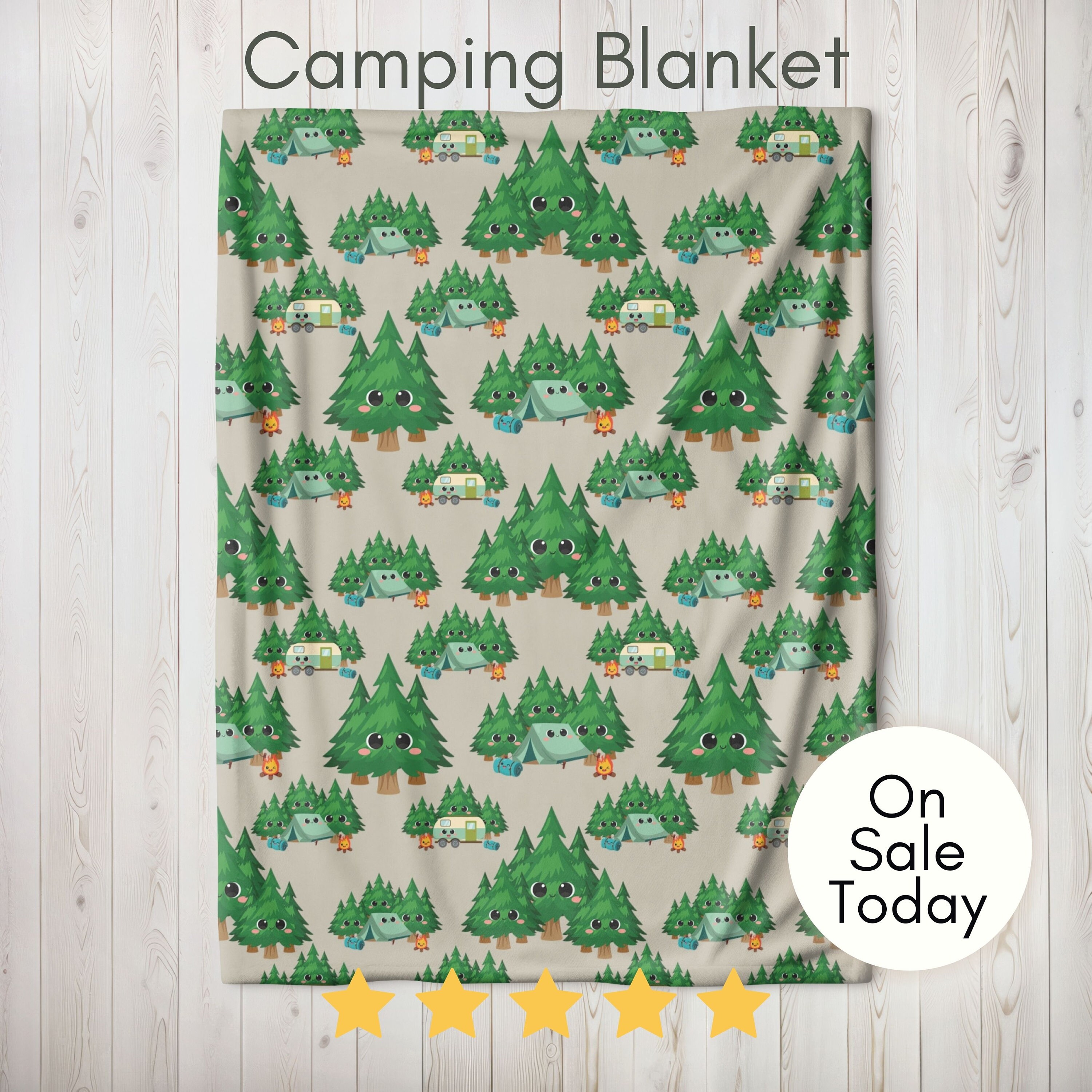 Camp Blanket for Boy Girl, Cute Forest Theme Sofa Throw Blanket, Tent