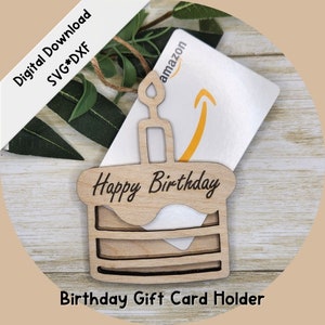 Birthday Cake Gift Card Holder SVG File, Gift Card Ornament, Personalized Gift, Laser Cut File, Digital Download, Pattern Blueprint Template