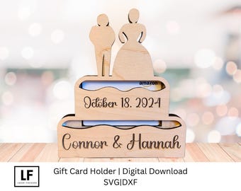 Portatarjetas de regalo para tarta de boda cortado a láser SVG: Novia y novio (descarga digital)