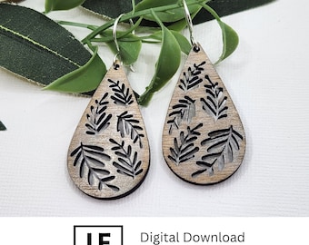 Floral Teardrop Dangle Earring SVG File: Laser Cut Jewelry (Digital Download)