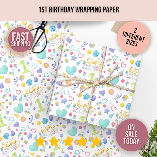 Girls First Birthday Wrapping Paper Etsy