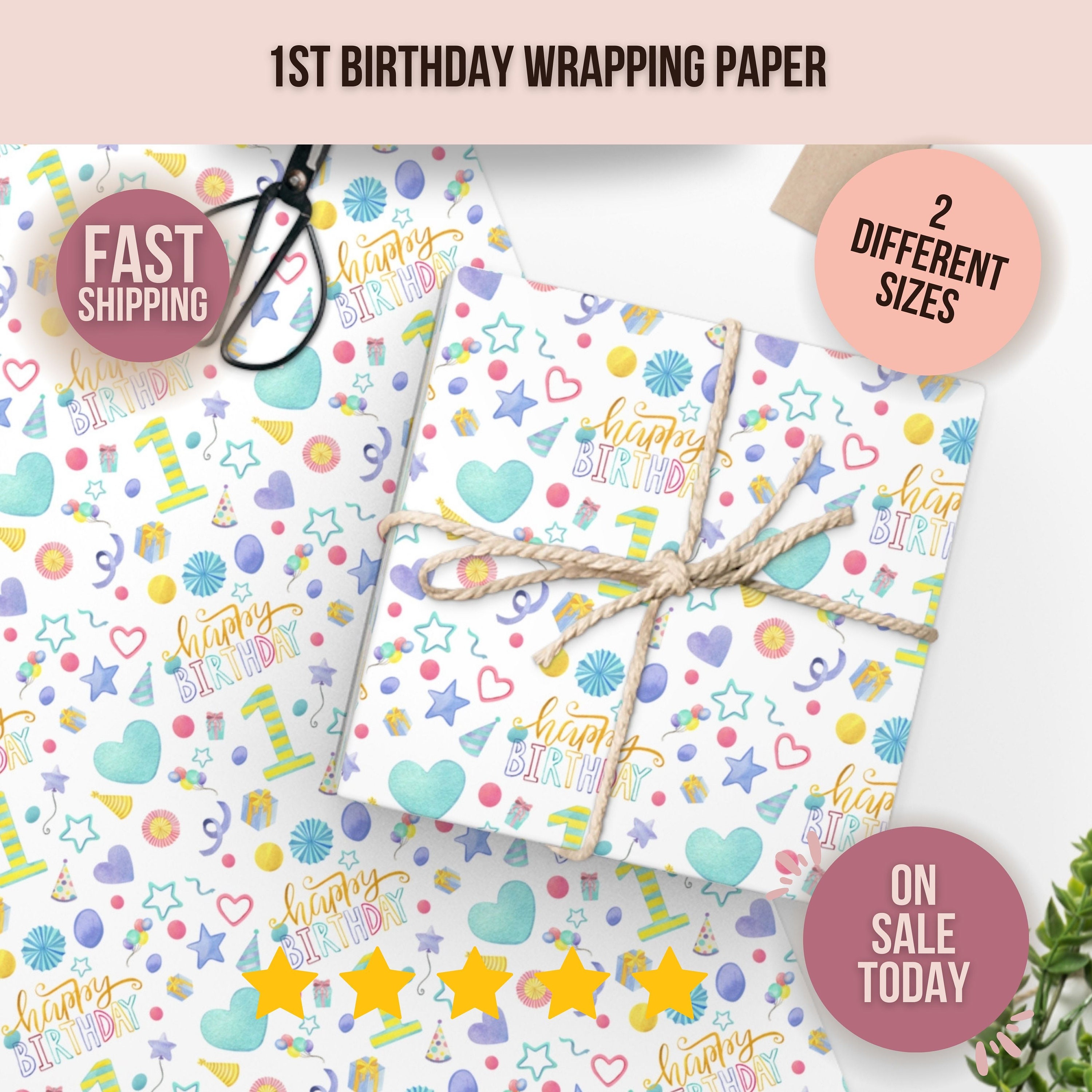 Personalised Girls First Birthday Wrapping Paper – Dyefor