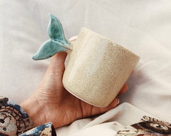 Handmade Fish Tail Ceramic Mug, Glazed Ceramic Coffee Mug, Mermaid Pottery, Blue Mermaid Tail Cup, Sea Cup, Home Decor, Housewarming Gifts