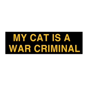 My Cat is a War Criminal Sticker Funny, Cursed Meme Bumper Stickers, Weird gifts for Friends, Warning Bad Driver Car