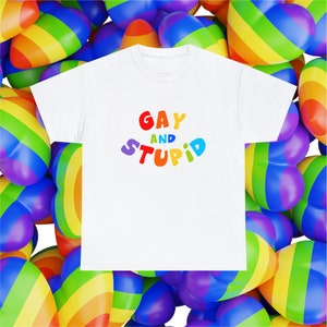 Gay and Stupid Pride Tee, Funny Pride Shirts for Friends, LGBTQ+ Shirt Funny, Cursed Pride Tees, Cursed Tee Shirts, Pride Parade Shirt