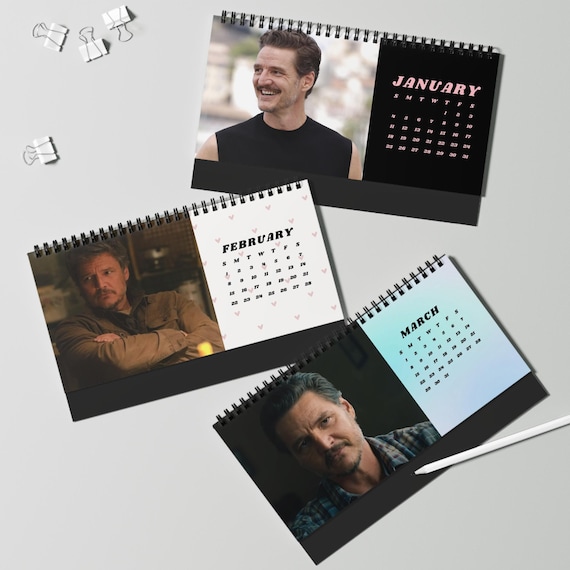 Calendrier de bureau 2026 Pedro Pascal - Cadeau pour fan d&#39;acteur, calendrier d&#39;émissions de télévision, agenda de bureau culture pop