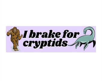 I Brake for Cryptids Bumper Stickers, Cute Bigfoot Spooky Car Accessories, Gen Z Cursed Car Decal, Bumper Sticker Funny, Christmas Gift