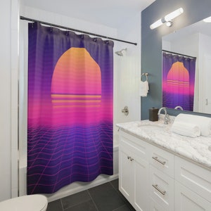 Vaporwave Shower Curtain, 80s Home Decor Synthwave, Cybergoth Decor, Maximalist Bathroom, Vaporwave Home Decor