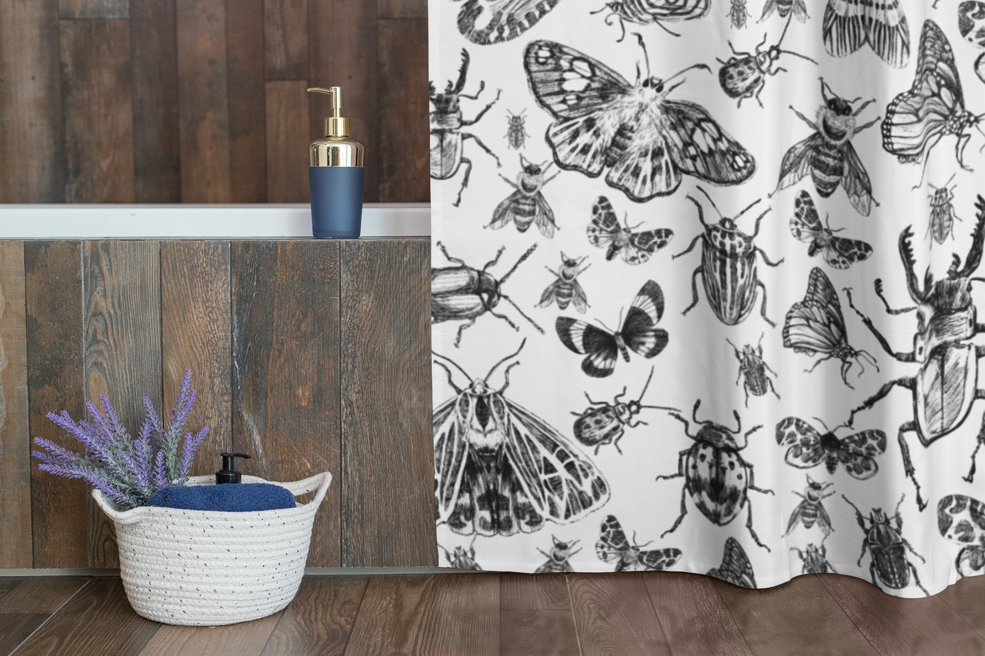 Cortina de ducha con estampado de insectos, mariposas y escarabajos en  blanco y negro, decoración de baño maximalista - Etsy México, image size:1920x1280