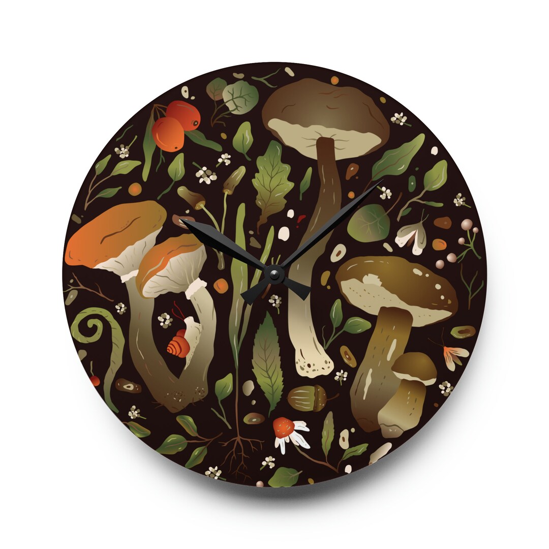 Cottagecore Wall Clock, Cottagecore Mushroom Clock, Maximalist Home
