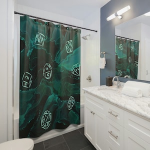 D20 Fantasy Shower Curtain, Fantasy Home Decor, Nerdy Bathroom Decorations, Aesthetic Dragons Shower Curtain