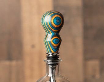 Handmade Wine Bottle Stopper - Spectraply, Blue/Gray/Orange