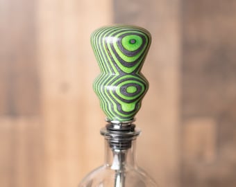 Handmade Wine Bottle Stopper - Spectraply, Green/Black