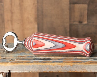 Handmade Bottle Opener - Spectraply, Red/Natural/Onyx