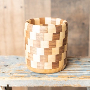 Handmade Segmented Pen and Pencil Cup - Walnut and Maple