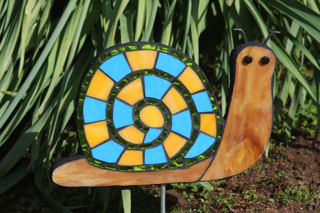 Mosaic Garden Snail Yard Art in Blue and Persimmon Etsy