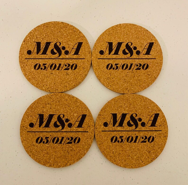 Monogrammed Cork Coaster Round Coaster Personalized Coaster Etsy