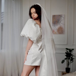 Short wedding dress Bridal shower dress Bridal gown mini White midi dress Custom wedding dress Dress + Veil