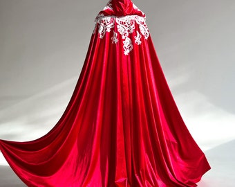 Red cape halloween Velvet Cloak Theater cloak Hooded cloak Halloween clothes Long cape Wizard's Cloak Long velvet cloak Vampire cloak