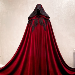 Cape à capuche rouge vintage longues capes Costumes d'halloween en velours Cape viking Vêtements de sorcière Longues capes médiévales Cape de conte de fées