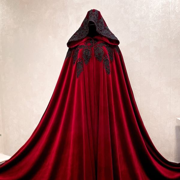 Red hooded cloak Vintage long capes Velvet halloween costumes Viking cloak Witchy clothing Medieval long capes Fairytale cloak