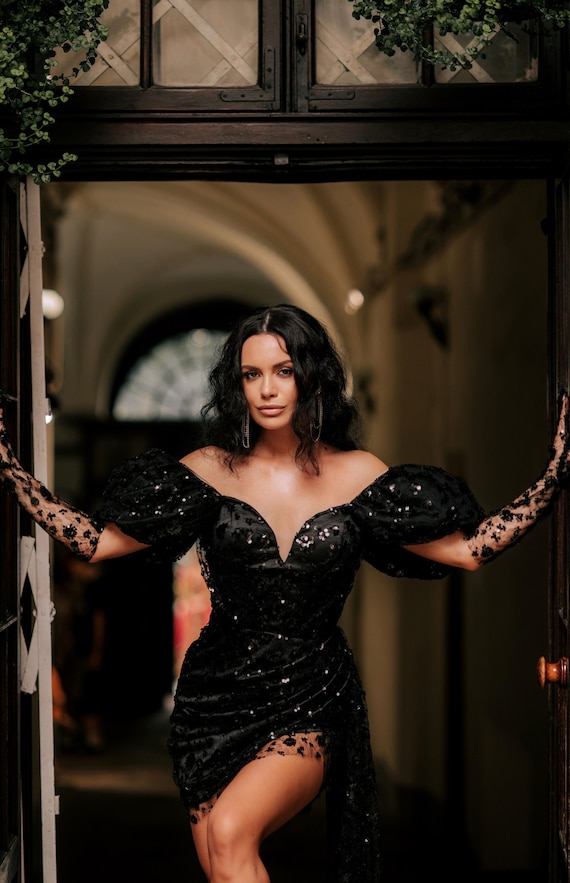 Short black wedding dress best sale