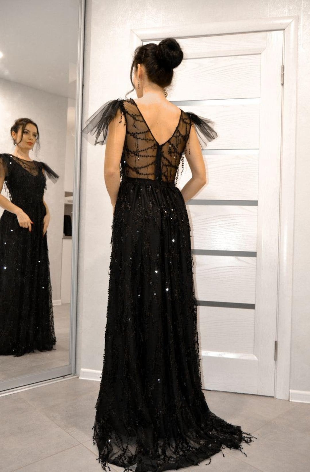 Black Evening Gown Black Lace Dress Formal Evening Dress Black Ball