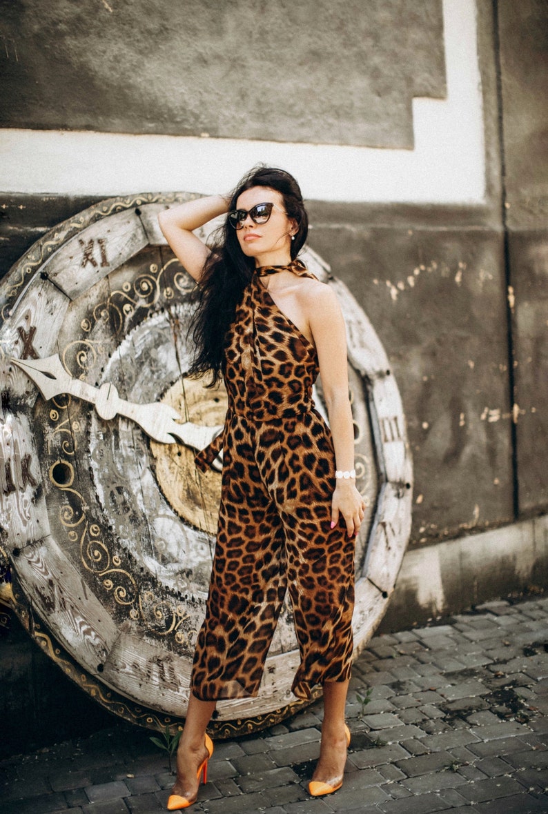 Romper women Overalls for women Leopard wedding jumpsuit Sleeveless jumpsuit Overalls for women Casual jumpsuits for women zdjęcie 2