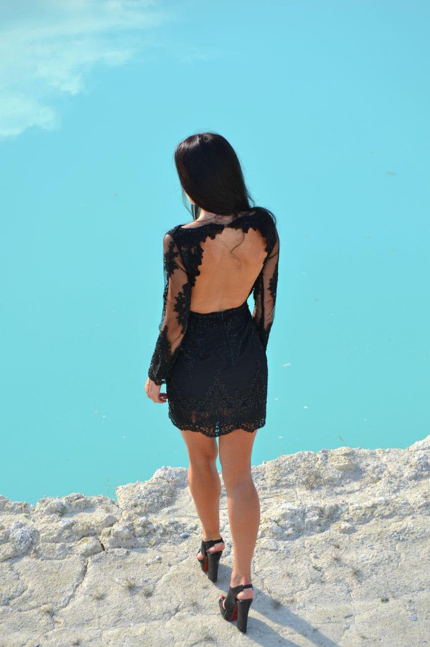 backless mini dress black Larisa Backless Strap Mini Dress