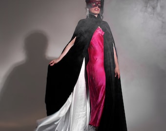 Schwarzes Cape Halloween Samt Umhang Halloween Kostüme Ohne Kapuze Mit Weißem Futter Schwarzes Cape