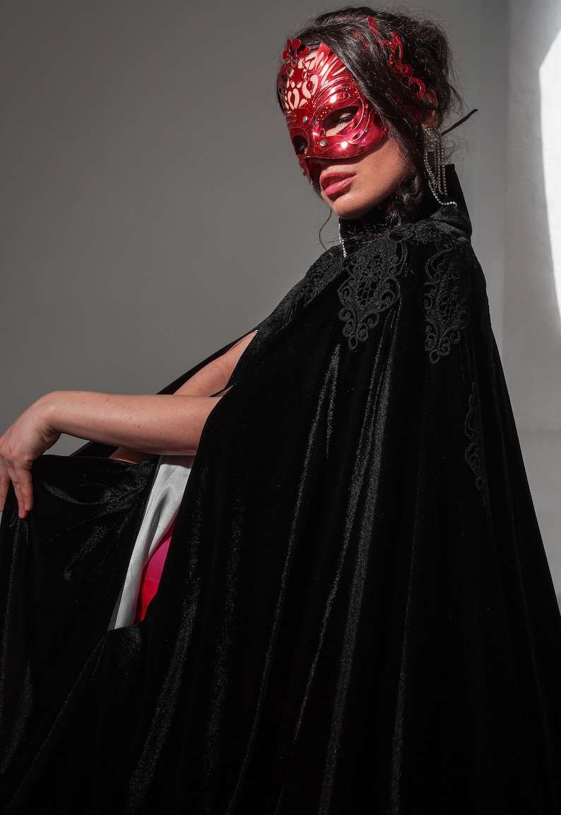 Masquerade Cap Black Cape Halloween Velvet Cape Halloween Costumes Without Hood With ...