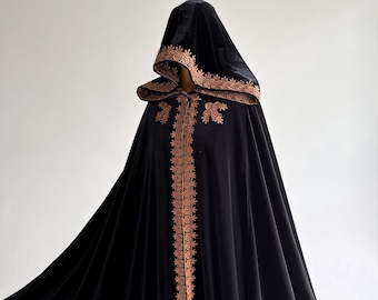 Black cape halloween Velvet Cloak Theater cloak Hooded cloak Halloween clothes Long cape Wizard's Cloak Long velvet cloak Vampire cloak
