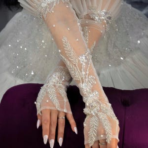 Long bridal gloves Fingerless gloves Bridal mittens Modern long wedding gloves