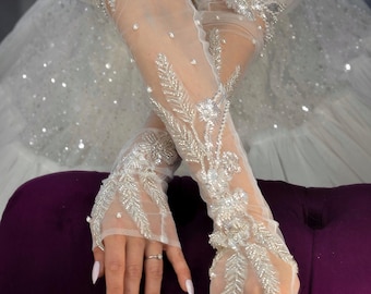 Long bridal gloves Fingerless gloves Bridal mittens Modern long wedding gloves