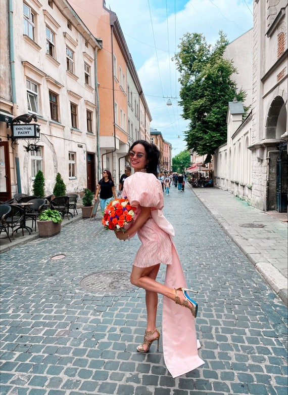 strapless open back dress 1950s Vintage Short Pink Polka Dot Retro Wedding Dress Tea Length main image 0