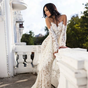 Mermaid wedding dress Beach bridal gown luxury macrame simple wedding dress Bridal robe long sleeve wedding dress Unique wedding dress