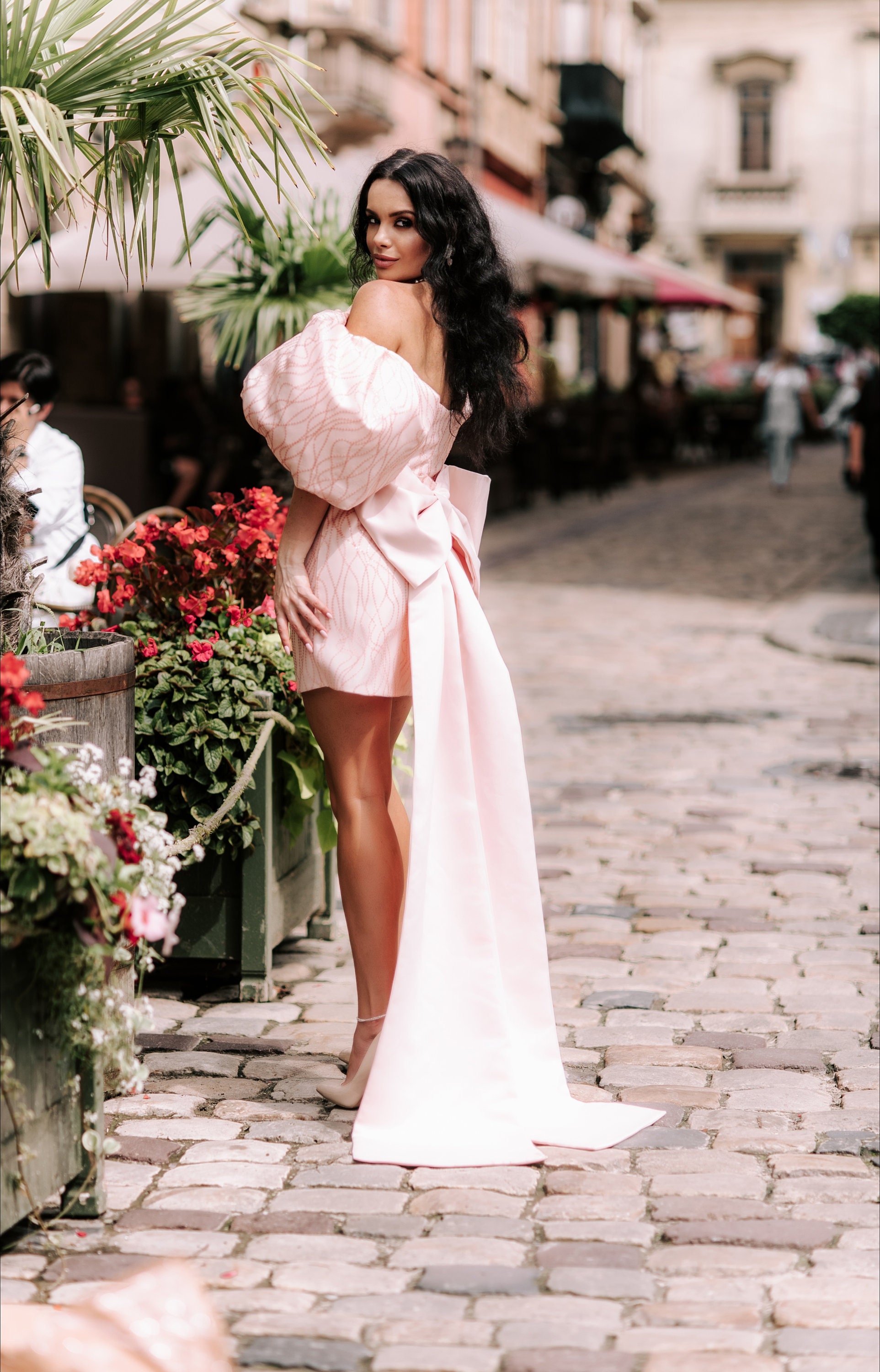 hot pink long sleeve short dress One Shoulder Hot Pink Long Sleeve Appliques Sheath Homecoming Dress, Hot Pink / 10 main image 1
