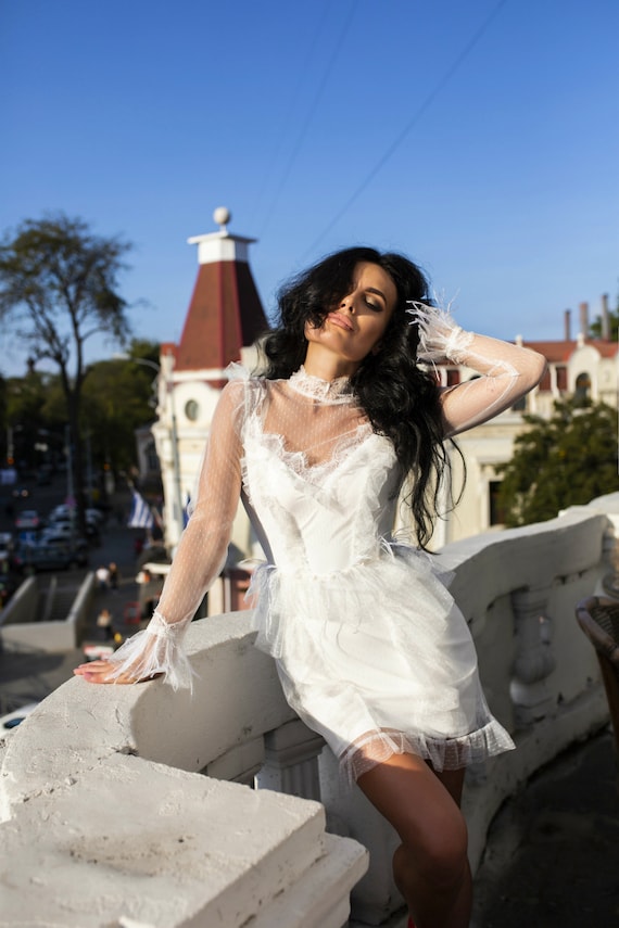 Evening gown Romantic dress Bridesmaid dress Prom dress lace wedding dress White bohemian bridal dress Dress with sleeves  Cocktail