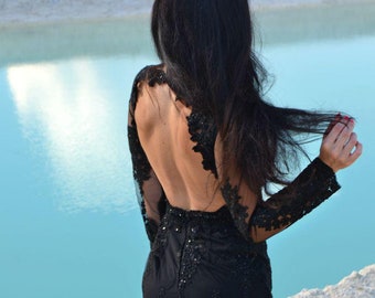 Elegant Black Dress Little Black Dress Ball Gown Lace Evening Gown Gothic Dress  Black Cocktail Dress
