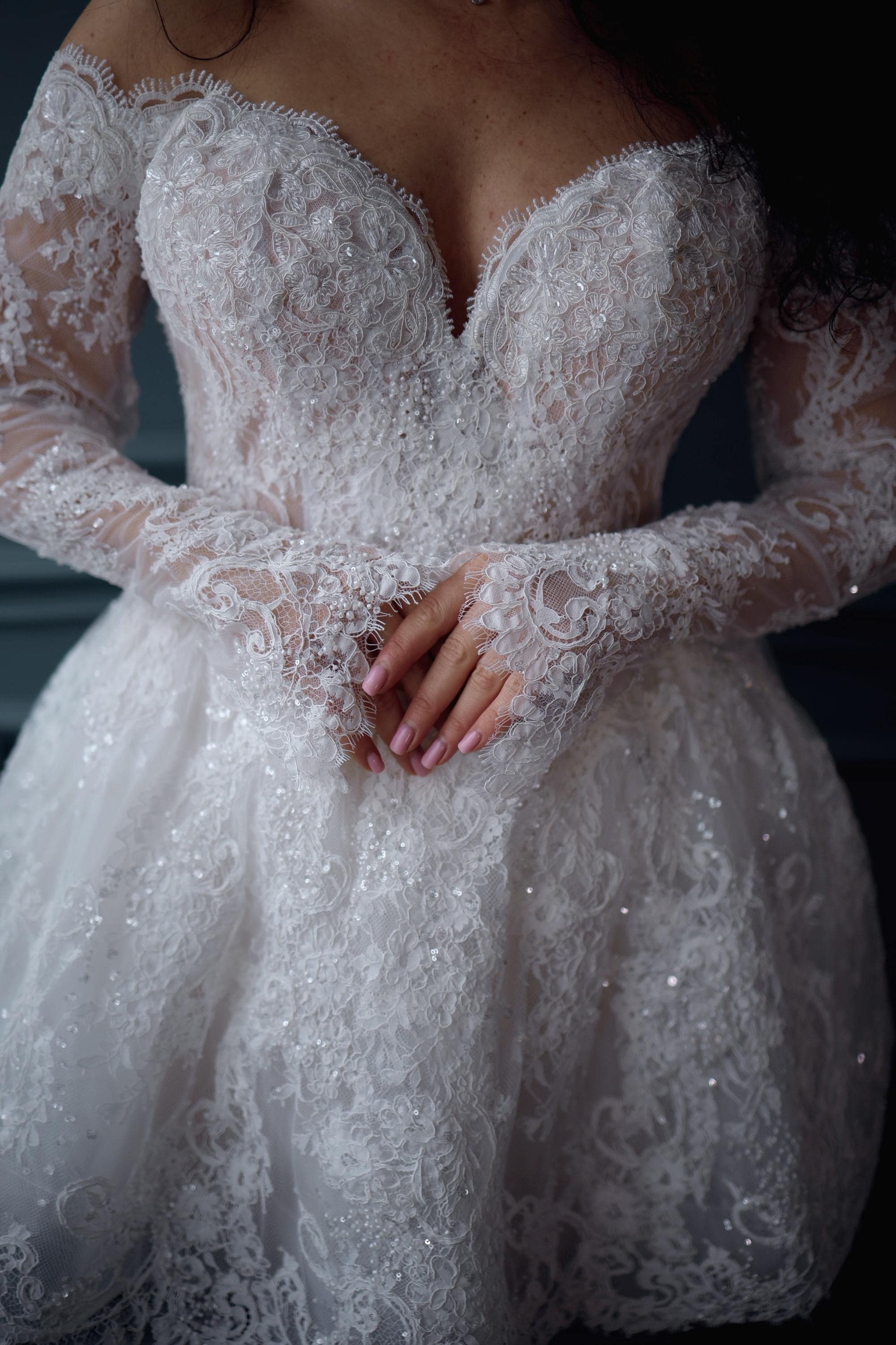 Lace Mini Wedding Dress: Short Elopement Bridal Gown, Handmade Bubble Skirt, Long Sleeves