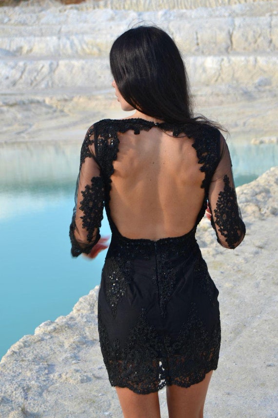 navy blue dress for baby girl Black Sweetheart Long Sleeves Prom Dresses,Lace Backless Wedding Dresses Pic Color / US14 main image 0