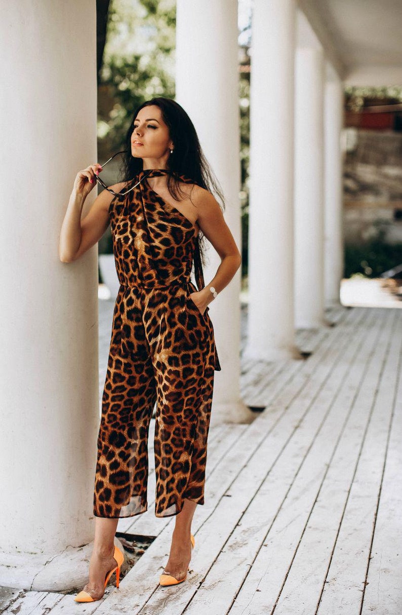 Romper women Overalls for women Leopard wedding jumpsuit Sleeveless jumpsuit Overalls for women Casual jumpsuits for women zdjęcie 1