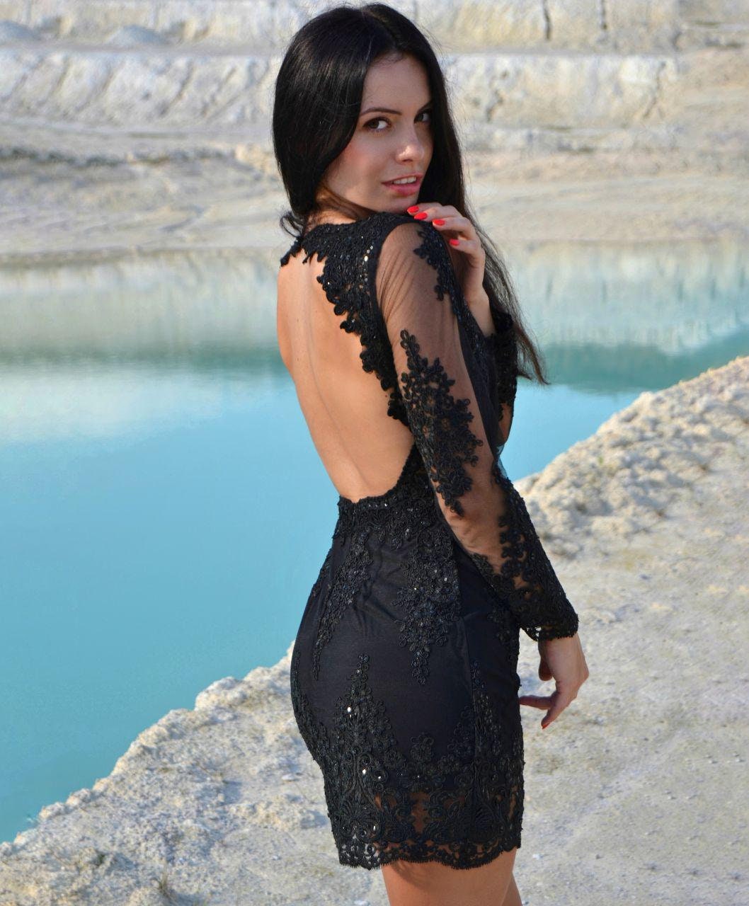 Little Black Dress Ball Gown Lace Evening Gown Gothic Dress Black Cocktail  Dress With Open Back Mini Party Dress Sexy Black Dress