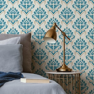 Elegant Teal Damask Wallpaper - D230